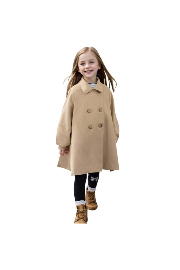 Girls Kids Trench Coats Toddler Children' Classic Buttons Peacoat Kids Hooded Toggle Dress Trench Coats Kids Outwear(Size 18-24 Months, Khaki)