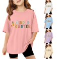 thumbnail image 1 of SGMVNU Girls Kindergarten Graphic Tees Short Sleeve Crew Neck Loose Fit Shirt Summer Back to School Casual Clothes, Size 13-14 Years, Pink, 1 of 5