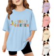 thumbnail image 1 of SGMVNU Girls Kindergarten Graphic Tees Short Sleeve Crew Neck Loose Fit Shirt Summer Back to School Casual Clothes, Size 7-8 Years, Blue, 1 of 5