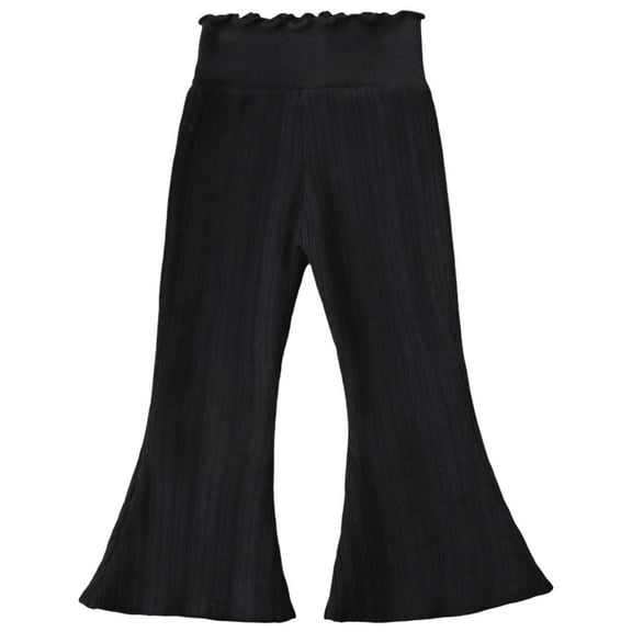SGMVNU Girls Knit Pants High Waist Flare Leg Winter Warm Casual Trousers For Toddler Kids Age 2-8 Korean Style Comfortable Stretchy Kids Clothes(Size 3-4 Years,Black)