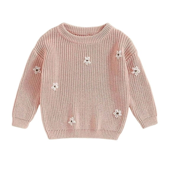SGMVNU Girls Long Sleeve Crop Sweaters Size 2-3 Years Kids Casual Crew Neck Knit Cute Fall Pullover Tops Classic Solid Color Knitwear Pink
