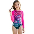 thumbnail image 1 of SGMVNU Girls Long Sleeve Swimsuit Girls Swimsuit Size 18 Rash Guard 1 Piece Bathing Suit Tropical Print Zipper up Swimwear Summer Beach Sunsuit, Size 8-9 Years, Multicolour-D, 1 of 8