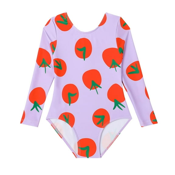 SGMVNU Girls Long Sleeve Swimsuit Girls Swimwear 12-14 Rash Guard 1 Piece Bathing Suit Tropical Print Zipper up Swimwear Summer Beach Sunsuit, Size 7-8 Years, Purple-B