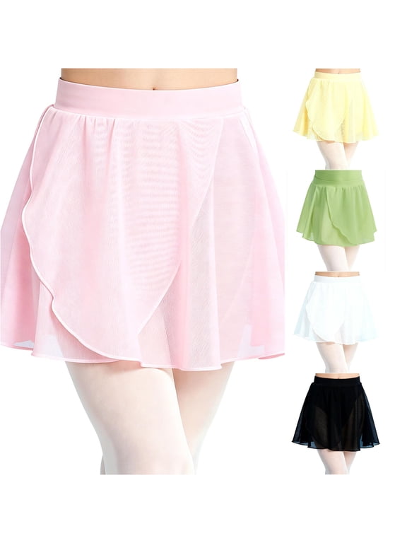 Girls Mesh A Line Flowy Ballet Skirts Slit Dance Skirt Kids Ballet Skirts Ballerina Outfits, Szie 12-14 Years, Pink