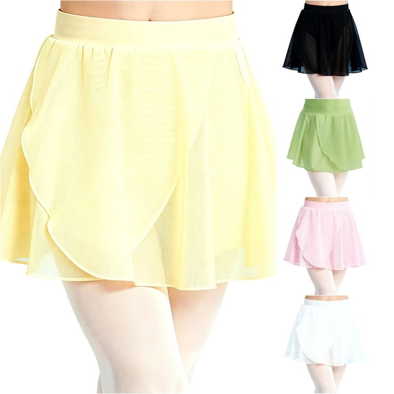 SGMVNU Girls Mesh A Line Flowy Ballet Skirts Slit Dance Skirt Kids Ballet Skirts Ballerina Outfits, Szie 4-5 Years, Light Yellow