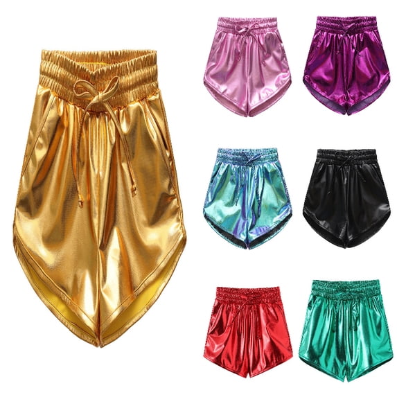 SGMVNU Girls Metallic Shorts Sparkle Hot Pants Shiny Dance Outfits Atletic Short Pants Size: 140 Gold