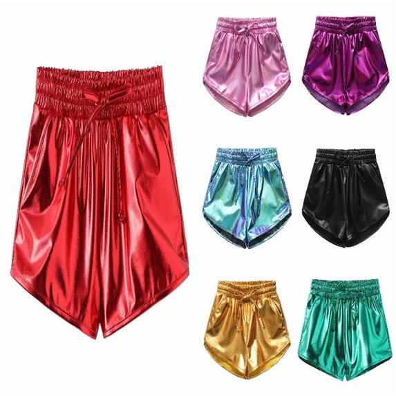 SGMVNU Girls Metallic Shorts Sparkle Hot Pants Shiny Dance Outfits Atletic Short Pants Size: 150 Red