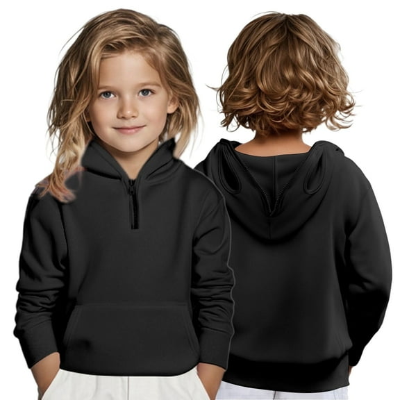 SGMVNU Girls Novelty Hoodies 7-8 Years Little Boys Quarter Zip Pullover Hooded Sweatshirt Long Sleeve Tops Kids Hoodie with Pocket for Kids Black