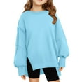 thumbnail image 1 of SGMVNU Girls Oversized Sweatshirt Long Sleeve 13-14 Years Crewneck Sweatshirts Kids Lightweight Side Slit Hem Cute Pullover Tops Sky Blue, 1 of 6