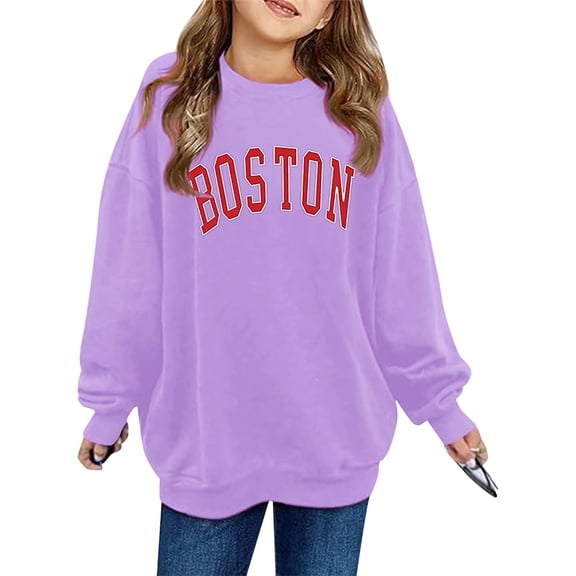 SGMVNU Girls Oversized Sweatshirts 5-6 Years Kids Fashion Loose Drop Shoulder Pullovers, Crewneck Long Sleeve Pullover Tops Fall Clothes Purple