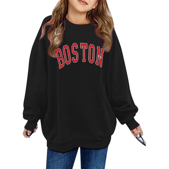 SGMVNU Girls Oversized Sweatshirts 6-7 Years Kids Fashion Loose Drop Shoulder Pullovers, Crewneck Long Sleeve Pullover Tops Fall Clothes Black