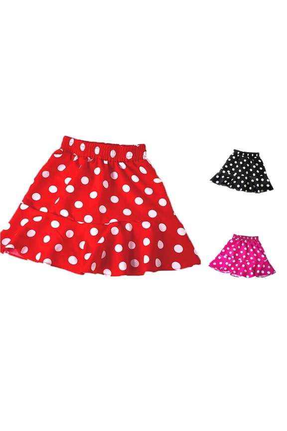 Girls Polka Dots Mini Skirts Casual A Line Ruffles Fowy Skirt Elastic High Waisted Short Skirt Summer Outfits, Red, Size 8-9 Years