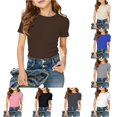 thumbnail image 1 of SGMVNU Girls Ribbed Tee Shirts Casual Fitted Crew Neck Short Sleeved Solid Basic Tees for Girls Daily Wear, Size 13-14 Years, Brown, 1 of 4