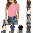 thumbnail image 1 of SGMVNU Girls Ribbed Tee Shirts Casual Fitted Crew Neck Short Sleeved Solid Basic Tees for Girls Daily Wear, Size 5-6 Years, Pink, 1 of 4