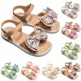 thumbnail image 1 of SGMVNU Girls' Sandals with Big Bowknot, Open Toe Soft Sole Flat Elegant Flower Girl Dress Shoes Beach Summer Casual Sandal, Size 11-12 Years , Brown, 1 of 6