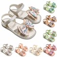 thumbnail image 1 of SGMVNU Girls' Sandals with Big Bowknot, Open Toe Soft Sole Flat Elegant Flower Girl Dress Shoes Beach Summer Casual Sandal, Size 5-6 Years, Beige, 1 of 6