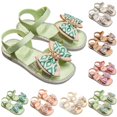 thumbnail image 1 of SGMVNU Girls' Sandals with Big Bowknot, Open Toe Soft Sole Flat Elegant Flower Girl Dress Shoes Beach Summer Casual Sandal, Size 6-7 Years, Green, 1 of 6