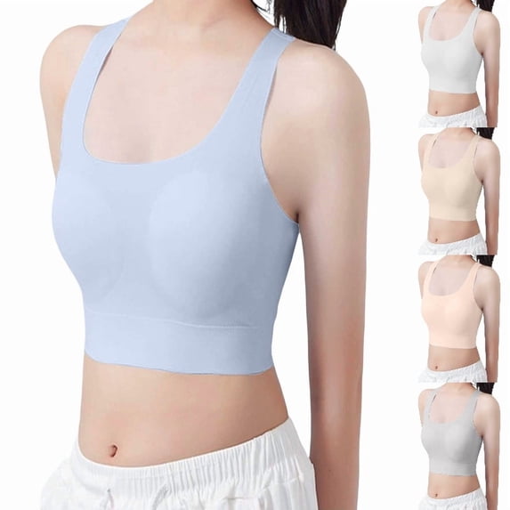 SGMVNU Girls Sports Bras Seamless Smoothing Padded Training Bra Wireless Racerback Breathable Tween Comfortable Bralette 9-15Y Size: 10-13 Years Blue