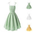 thumbnail image 1 of SGMVNU Girls Summer Dress Solid Color Sleeveless Strappy Casual Dresses for Kids Elastic Comfortable Outdoor Play (Green Size 9 Years), 1 of 5