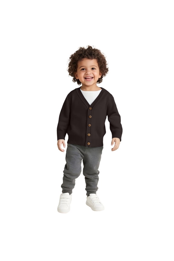 Girls Sweaters Classic Button Front Cardigan Knit Sweater for Girls and Boys Comfortable Open Front Coat for Kids(Size 5-6 Years, Coffee)