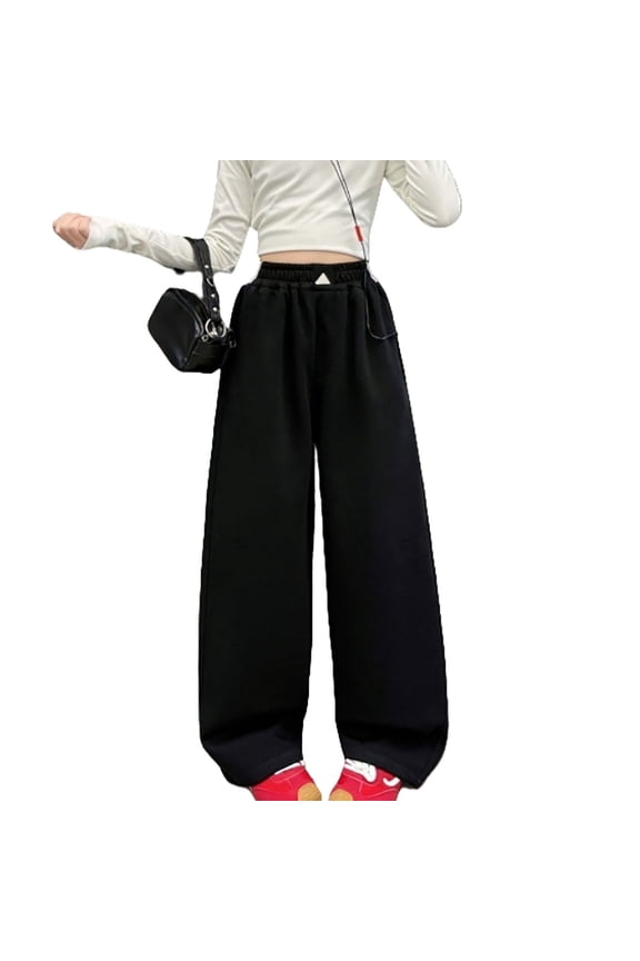 Girls Sweatpants Drawstring Elastic Solid Color Casual Active Joggers For 4-12 Years Comfortable Playwear Everyday Outfit Cute Pants for Girl(Size 5-6 Years,Black)