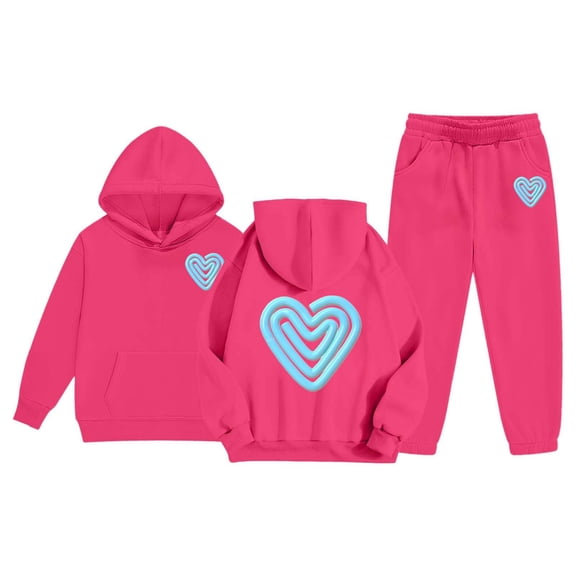 SGMVNU Girls Sweatsuit 2 Piece Outfits for Age 8-9 Years Boys Hoodie Sets Graphic Sweatshirt and Baggy Joggers Sweatpant Fall Winter Clothes, Color Hot Pink