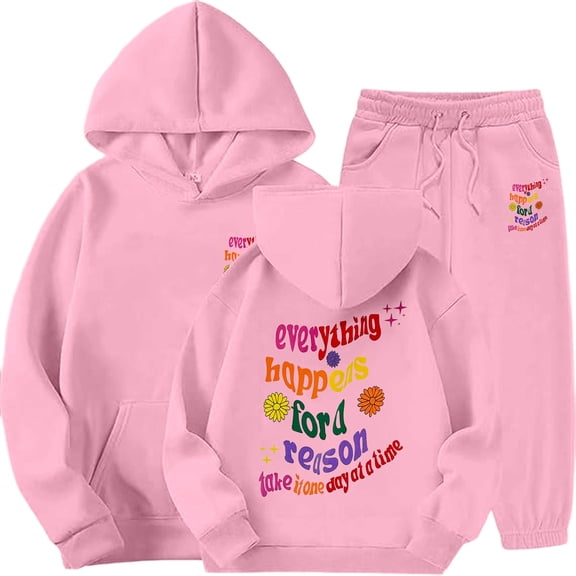 SGMVNU Girls Sweatsuit Set 2 Piece Outfits Boys Hooded Sweatshirt and Jogger Sweatpants Tracksuit Clothing Set, Size 8-9 Years, Pink