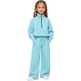 thumbnail image 1 of SGMVNU Girls Sweatsuit Set 2 Piece Outfits Solid Zipper Hooded Sweatshirt and Wide Leg Sweatpants Fall Winter Clothes with Pockets(Size 11-12 Years,th6_1-Light Blue), 1 of 9