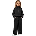 thumbnail image 1 of SGMVNU Girls Sweatsuit Set 2 Piece Outfits Solid Zipper Hooded Sweatshirt and Wide Leg Sweatpants Fall Winter Clothes with Pockets(Size 9-10 Years,th6_1-Black), 1 of 9