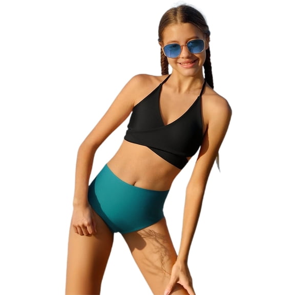 SGMVNU Girls Swimsuit 2 Piece Ruffled Bikini Set Girls Bathing Suit Size 10 Floral/ Tropical Print Swimwear Set Summer Beach Bathing Suit, Size 11-12 Years, 3-Green