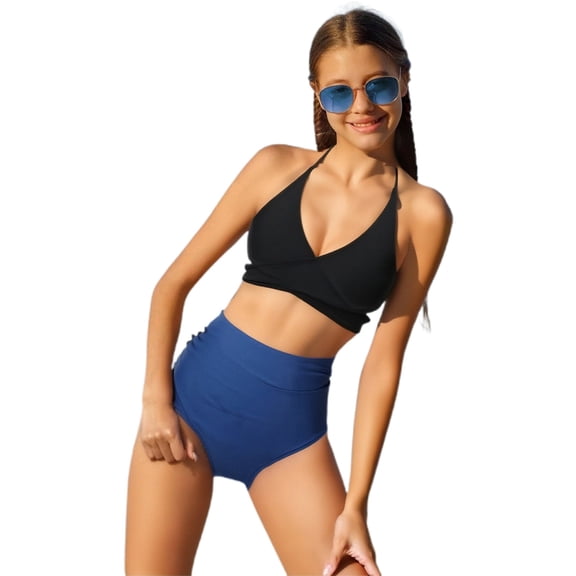 SGMVNU Girls Swimsuit 2 Piece Ruffled Bikini Set Girls Swimsuits 10-12 Floral/ Tropical Print Swimwear Set Summer Beach Bathing Suit, Size 11-12 Years, 3-Blue2