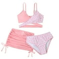thumbnail image 1 of SGMVNU Girls Swimsuit Bikini Set with Cover up Wrap Skirt Girls Bathing Suits Size 10/12 3 Piece Swimwear Set V Neck Ruffle Bathing Suits for Teen Girl, Size 5-6 Years, c-Pink, 1 of 6