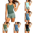 thumbnail image 1 of SGMVNU Girls Swimsuit Cutout Straps Swim Tanks with Drawstring Swim Shorts 2 Piece Tankini Set Full Coverage Swimwear, Size 7-8 Years, Army Green, 1 of 5