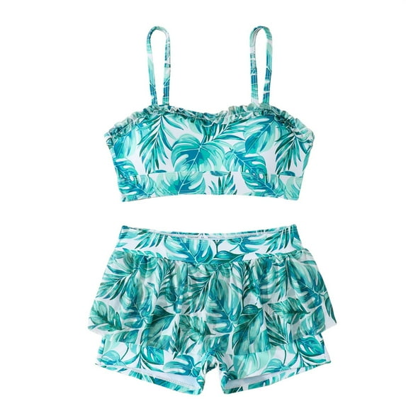 SGMVNU Girls Swimsuit Two Piece Ruffle Bathing Suit Girls Swimsuit Size 18 Girl Cute Bikini Set Adjustable Straps Summer Beach Swimwear, Size 9-10 Years, 4-Mint Green