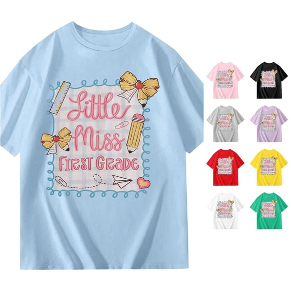 SGMVNU Girls T Shirts Kids Third Grade Short Sleeve Crew Neck Relaxed Fit Graphic Tee Tops Summer School Clothes, Size 11-12 Years, Sky Blue