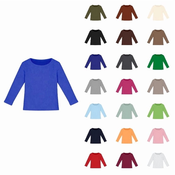 SGMVNU Girls T-Shirts Long Sleeve Ribbed Stretch Tee Slim Fit Casual Basic Top Comfortable Solid Color Shirt for Kids Blue Size 15-16 Years