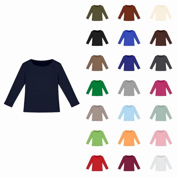 SGMVNU Girls T-Shirts Long Sleeve Ribbed Stretch Tee Slim Fit Casual Basic Top Comfortable Solid Color Shirt for Kids Navy Size 13-14 Years