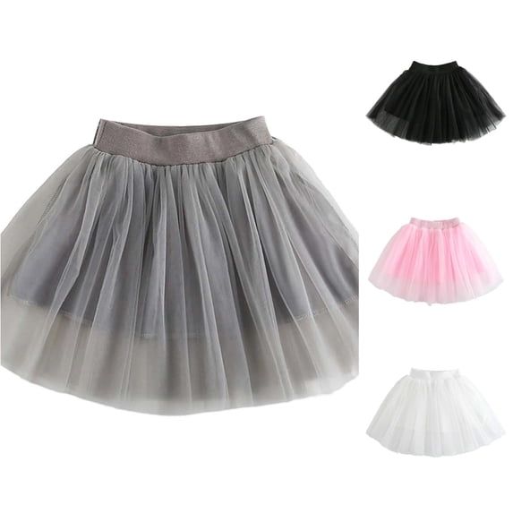 SGMVNU Girls Tutu Skirts Elastic Waist Layered A Line Petticoat Soft Tulle Skirt for Wedding, Ballet, Birthday Party, Grey, Size 9-10 Years