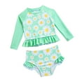 thumbnail image 1 of SGMVNU Girls Two Piece Rash Guard Swimsuit Girls Bathing Suit Size 8 Long Sleeve Swimwear with Bikini Ruffles Bottoms Summer Beach Bathing Suit, Size 18-24 Months, Light Green-B, 1 of 7