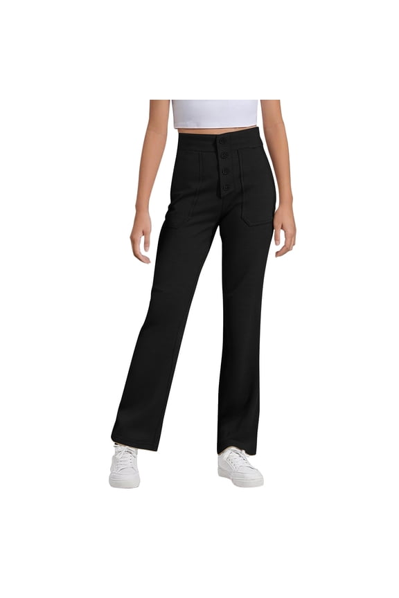 Girls Uniforms Pants School Flare Flared Trousers Size 6-15 Years Comfortable Tailored Look For Academic Wear Cute Pants for Girl(Size 7-8 Years,Black)