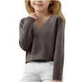 thumbnail image 1 of SGMVNU Girls V Neck Long Sleeve Sweaters Kids Casual Cozy Knit Cute Fall Pullover Tops Soft Comfortable Knitwear for Kids(Size 12-13 Years,Coffee), 1 of 6
