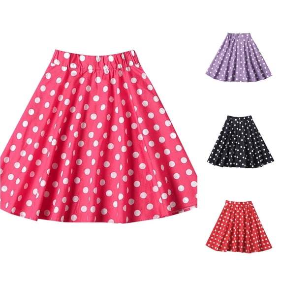 SGMVNU Girls Vintage Polka Dots Midi Skirt A Line Flowy Dance Skirts for Toddler Little Girls Performance Clothes, Red 1, Size 7-8 Years