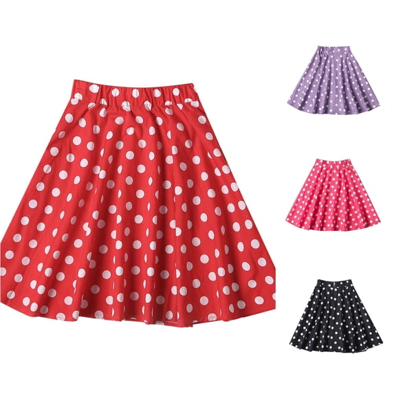 SGMVNU Girls Vintage Polka Dots Midi Skirt A Line Flowy Dance Skirts for Toddler Little Girls Performance Clothes, Red 2, Size 5-6 Years