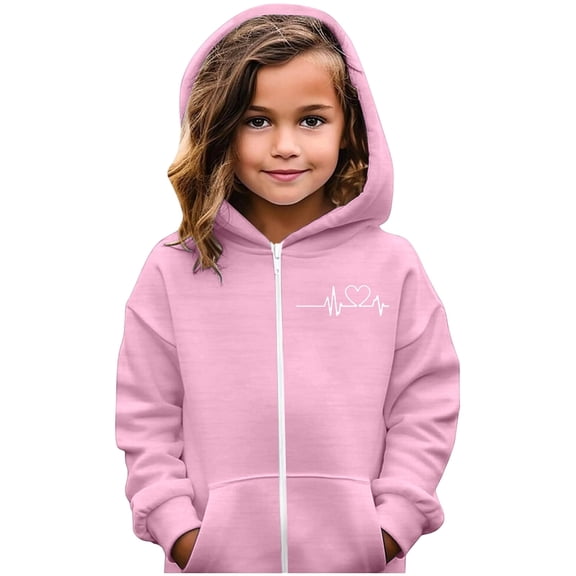 SGMVNU Girls Zip up Cropped Hoodies Teen Casual Long Sleeve Full Zipper Sweatshirts Jackets with Pockets Fall Outerwear Size 6-7 Years, Color lz1023_A-Pink