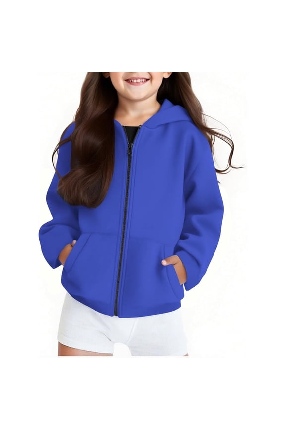 Girls Zip Up Cropped Hoodies Teen Casual Long Sleeve Full Zipper Sweatshirts Jackets with Pockets Fall Outerwear, Size 13-14 Years, Blue