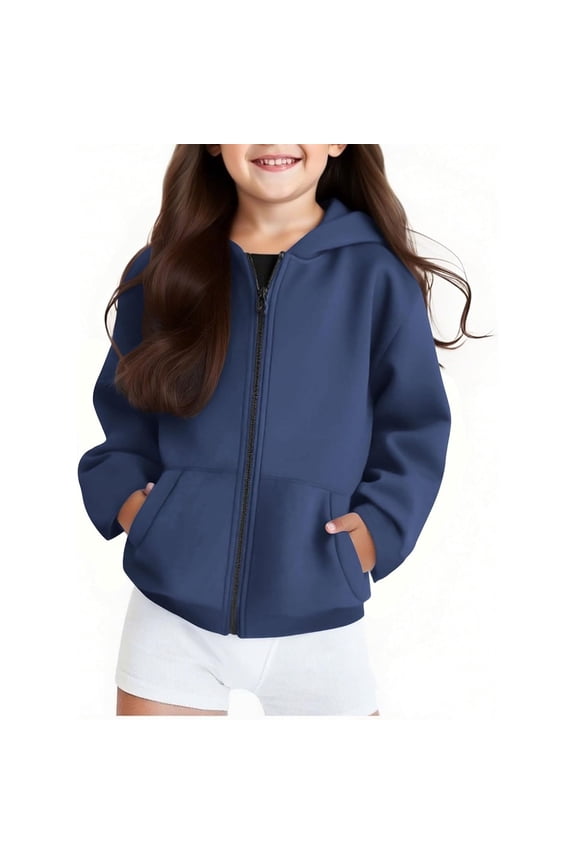Girls Zip Up Cropped Hoodies Teen Casual Long Sleeve Full Zipper Sweatshirts Jackets with Pockets Fall Outerwear, Size 13-14 Years, Navy