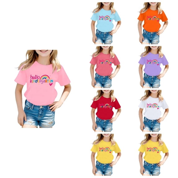 SGMVNU Graphic Tees for Girls Kindergarten Casual Round Neck Short Sleeve Grandma's Girl Letter Print Top Summer Clothes, 6-7 Years, A1-Light Pink