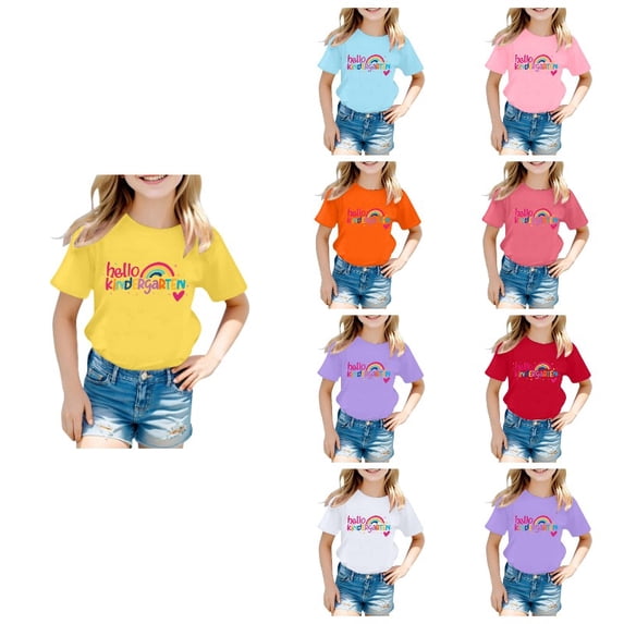 SGMVNU Graphic Tees for Girls Kindergarten Casual Round Neck Short Sleeve Grandma's Girl Letter Print Top Summer Clothes, 6-7 Years, A1-Yellow