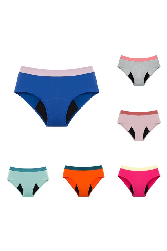 High Waisted Underwear for Women Color Block Leak Proof Panties Briefs Soft Stretch Bottoms, Blue, Size XL