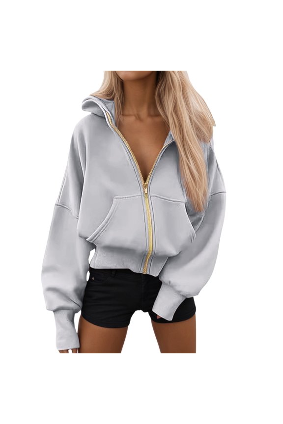 Hoodie for Women Oversized Zip Up Hoodies Workout Sweatshirts Fall Fashion 2025 Casual Streetwear Jackets Winter Fall Clothes(Grey,M)
